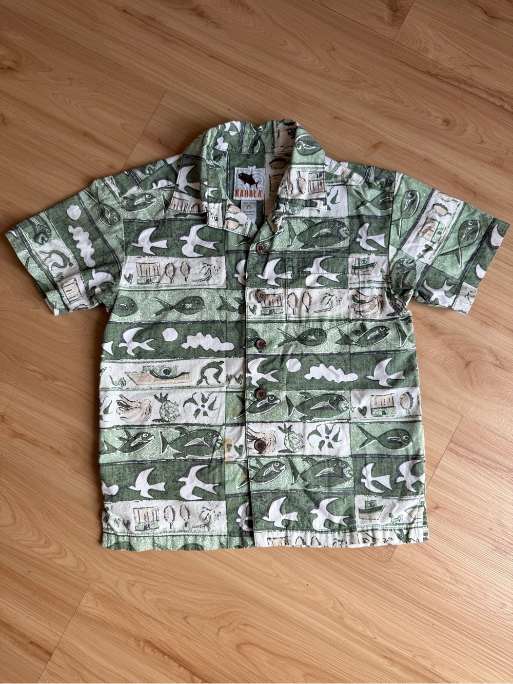 Kahala Avi Kiriaty Boys XS 4-5 Fish Fisherman Hawaiian Aloha Shirt Made Hawaii